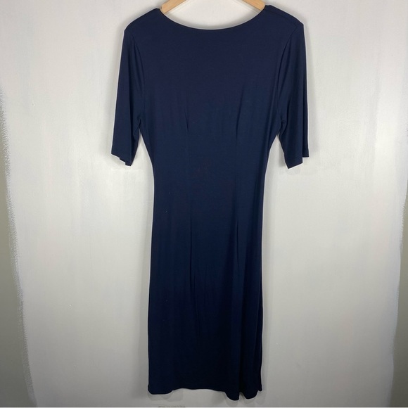 Boden Ruched Fitted Soft Stretchy Jersey Knit Short Sleeve Midi Dress Navy 6 - Picture 5 of 5